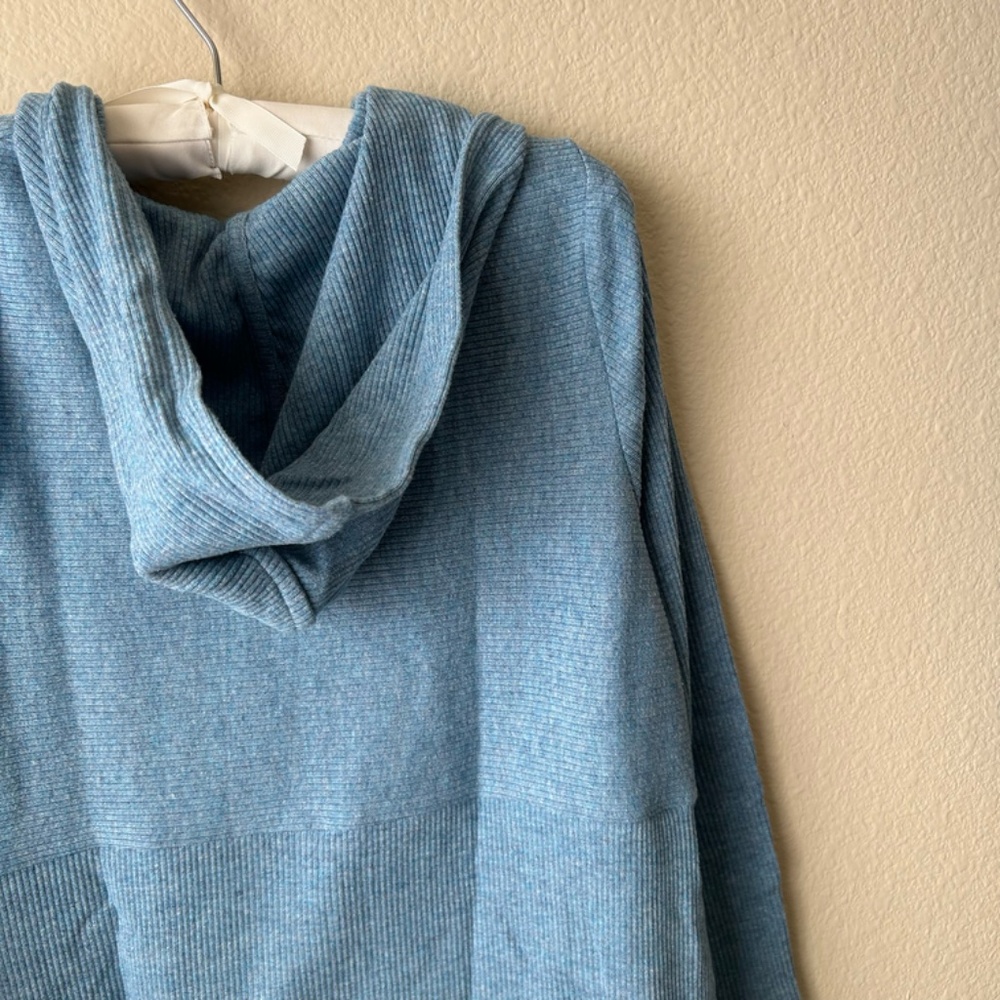 J.Jill Hooded Split-Neck Sweater Tunic Blue Heather Side-Slit Size Petite Medium - Picture 10 of 16
